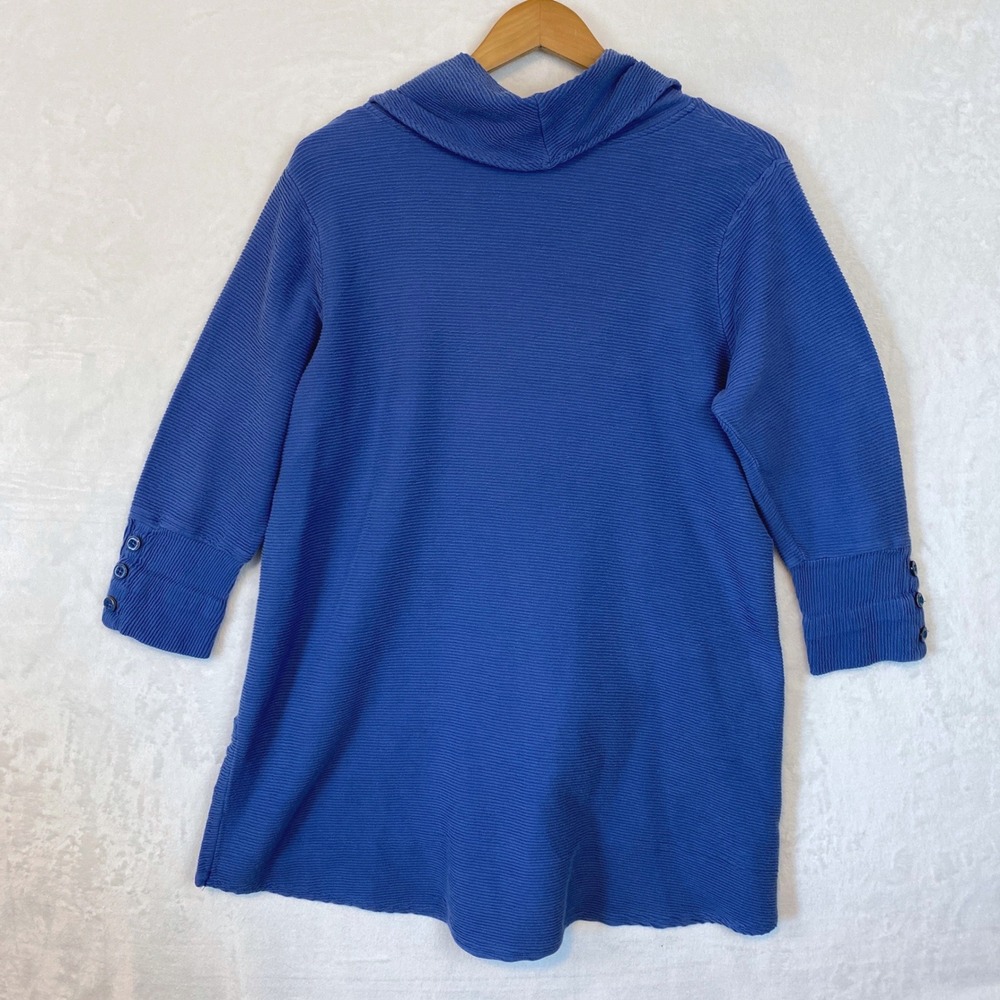 Habitat Blue Textured Knit Button Cuff V-Neck Pullover Top Women's Size L - Picture 3 of 10